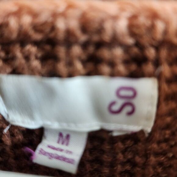 SO MULTICOLORED SWEATER SIZE MEDIUM IVORY BROWN RUST LONG SLEEVE ROUND COLLAR - Picture 2 of 7